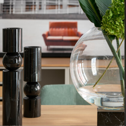 FULCRUM CANDLESTICK LARGE BLACK MARBLE | The Room Living